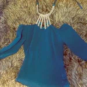 Green blouse with rhinestone collar